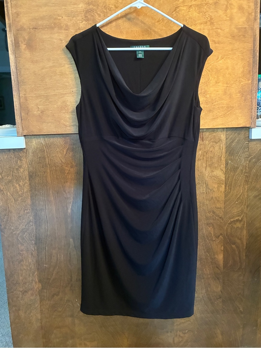 Ralph Lauren Black Sleeveless Cowl-Neck Draped Sheath Dress